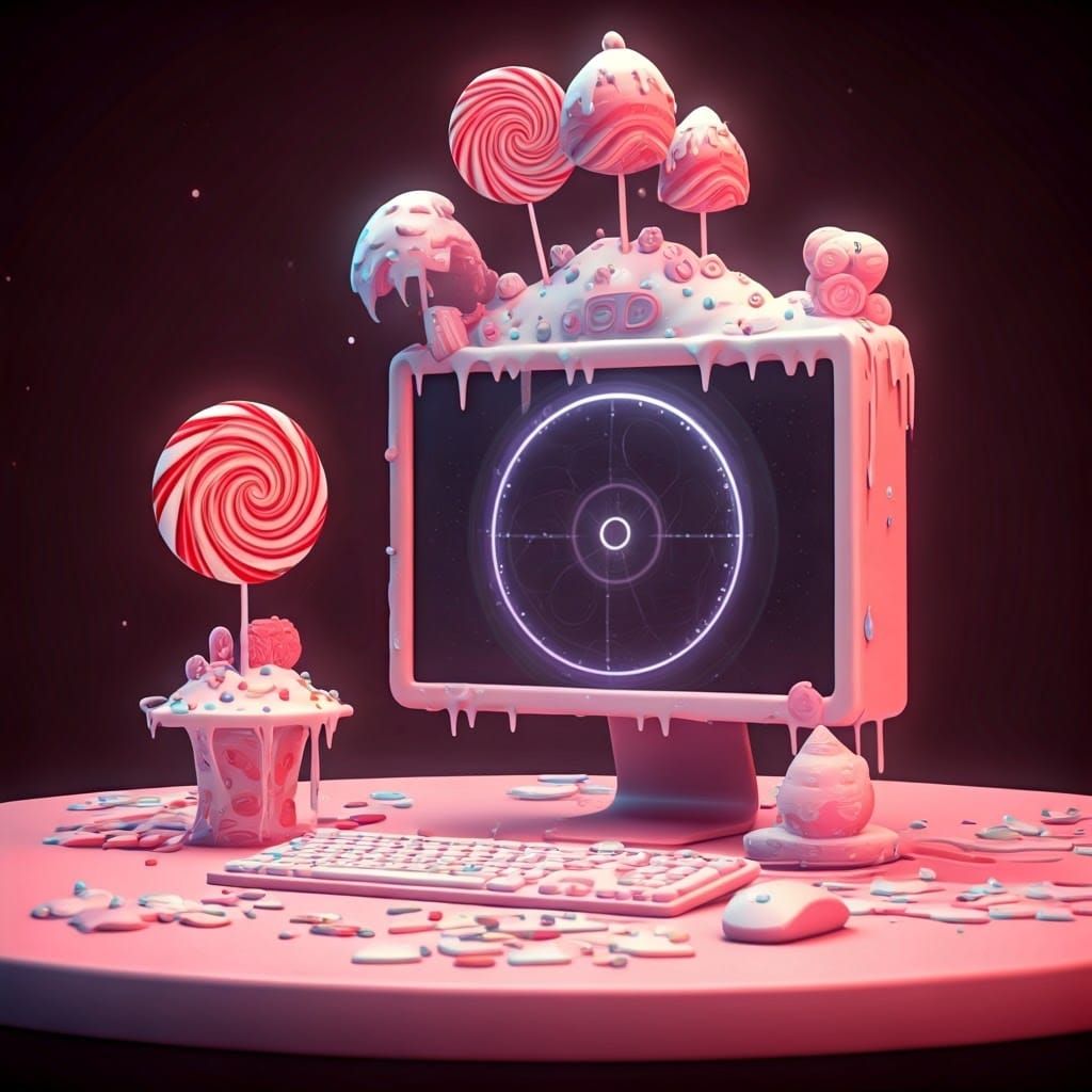 Candy-Coated Computer in Hyperrealistic Digital Illustration