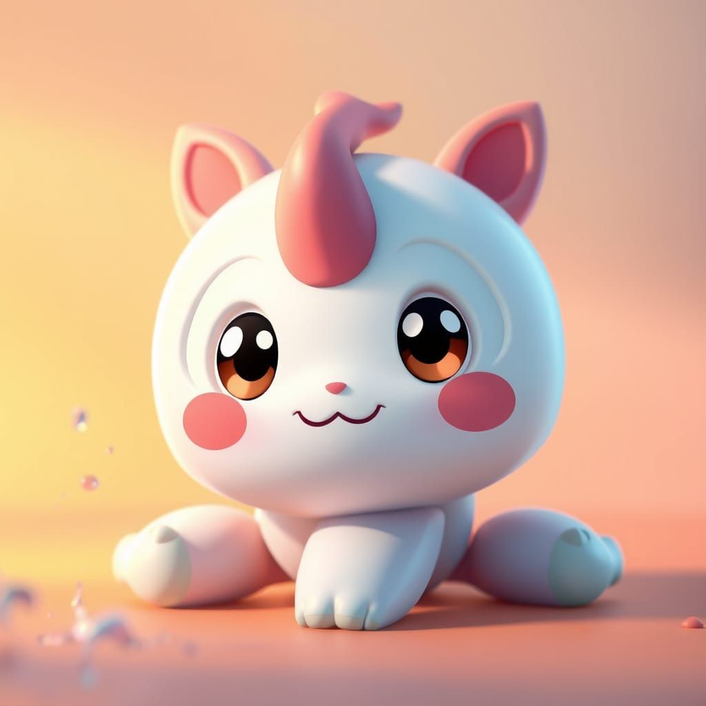 Adorable Kawaii Creature Grins in Splash Art Style