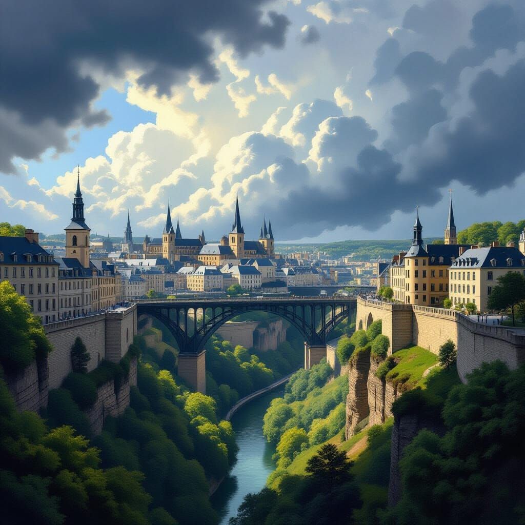 Luxembourg City Landscape in Dramatic Matte Painting Style