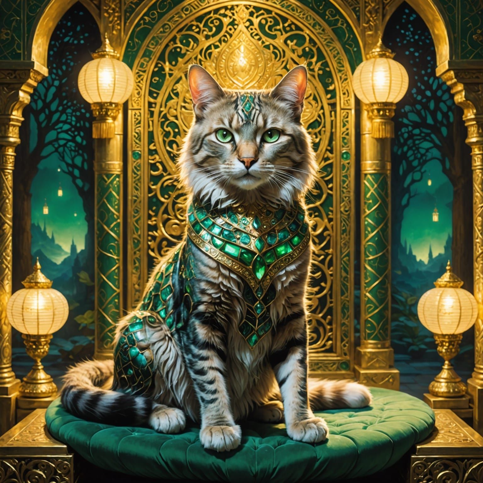 Regal Feline Majesty in Dreamy Fantasy Setting