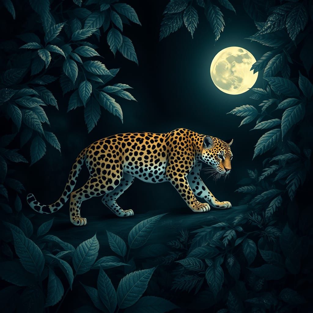 Moonlit Jaguar in a Dreamlike Jungle