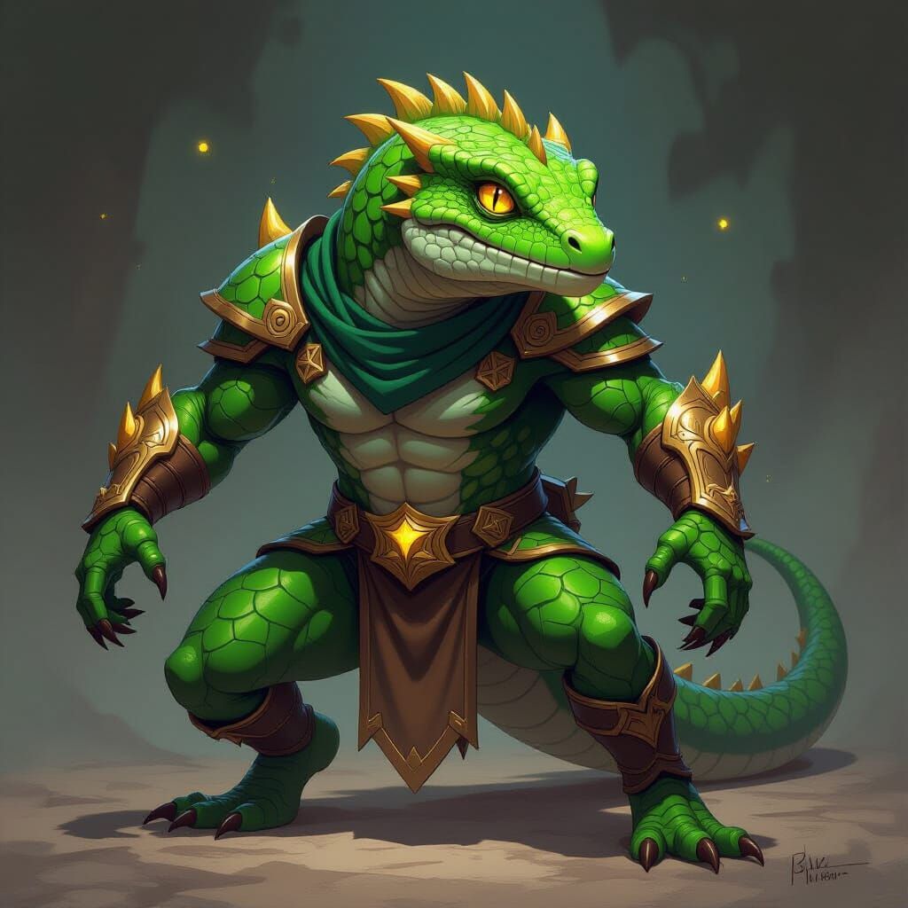 Detailed Fantasy Reptilian Kaimane in Dynamic Pose