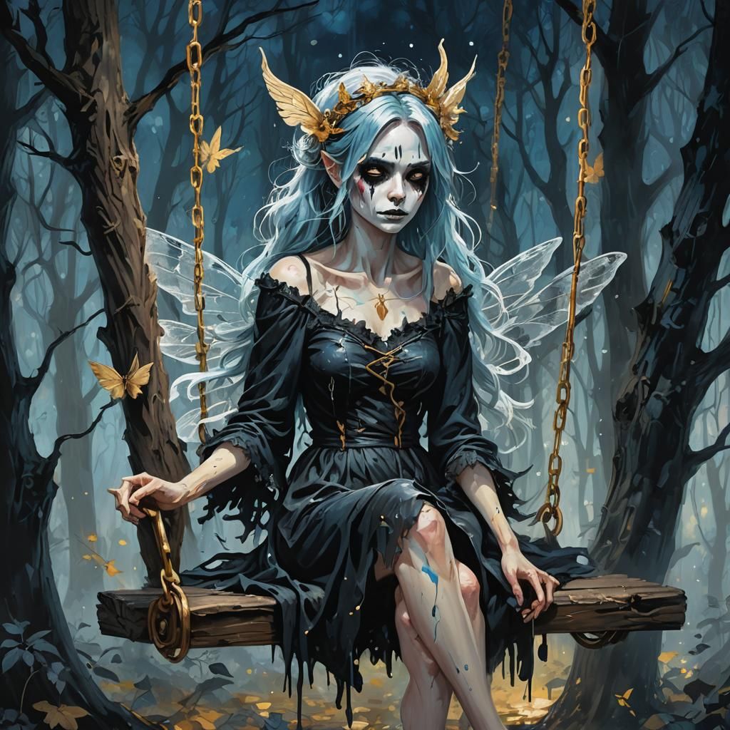 Ghost Fairy on a Swing: A Cinematic Matte Painting