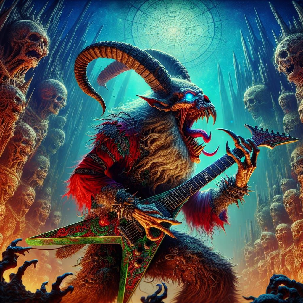 Krampus Shreds Guitar in Thrash Metal Concert