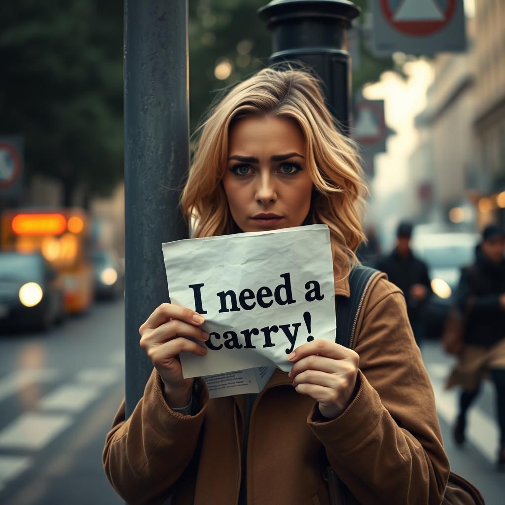 Woman Posts Flyer: "I Need a Carry!" Cinematic Style