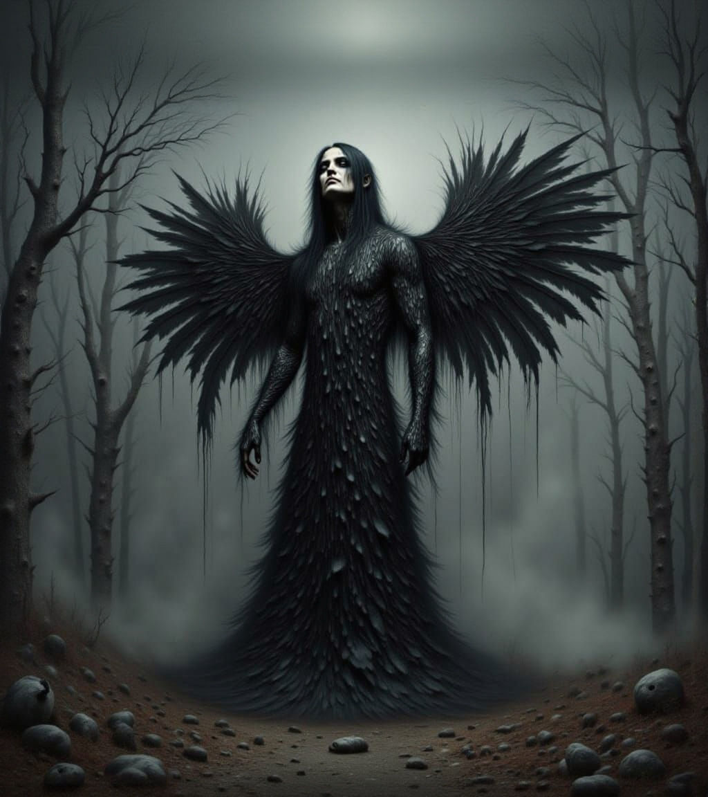 Dark Feathered Ghost in Artistic Cinematic Painting