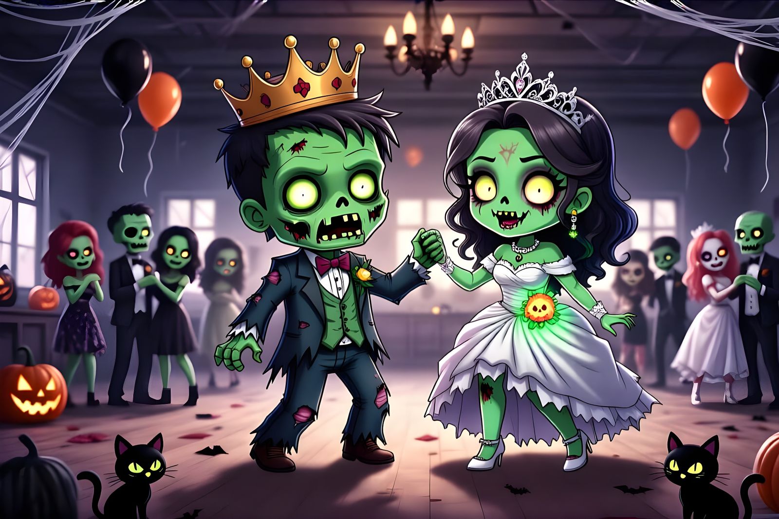 Chibi Zombie Prom King and Queen Dancing Spookily