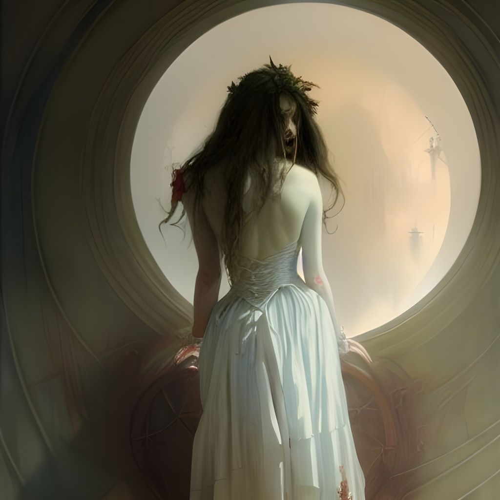 Pale Woman in Dark Horror Wonderland