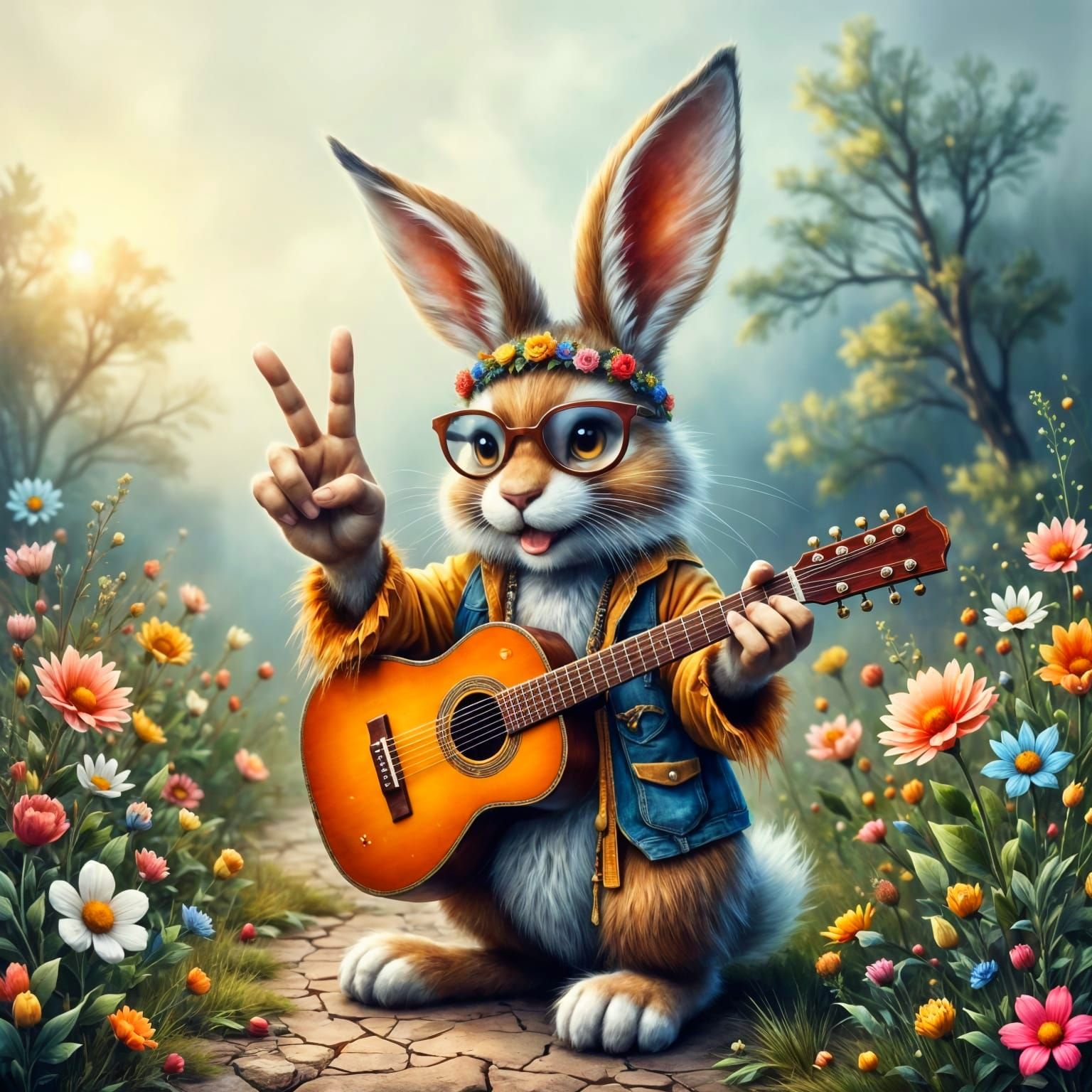 Happy hippie bunny