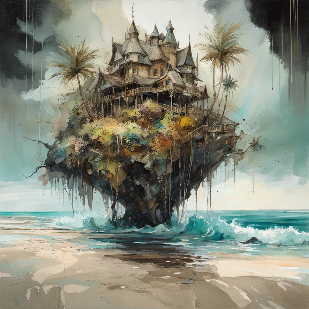 Tropical Beach Diamond Treecastle in Ultrarealism Style