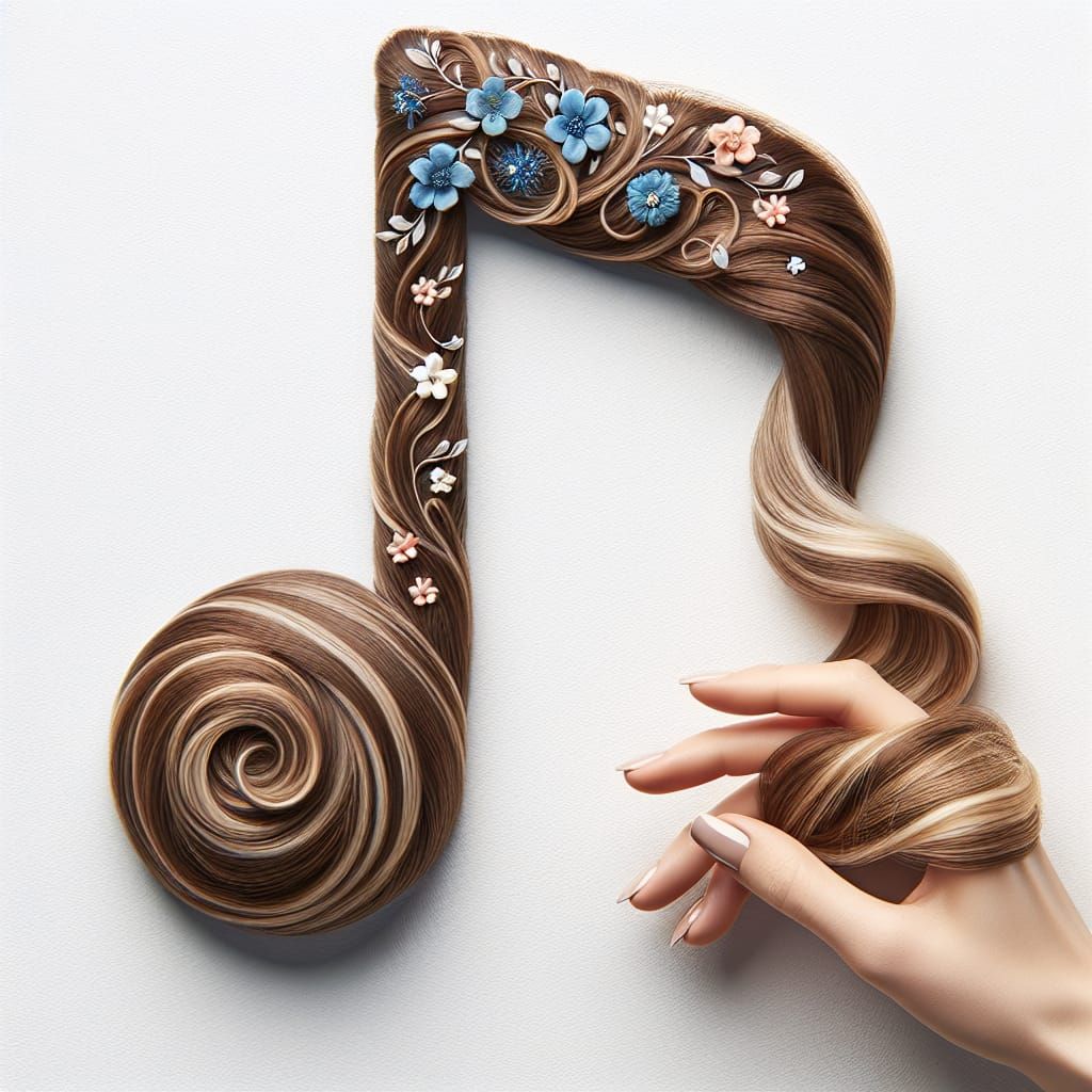 Hair-Styled Musical Note with Floral Accents