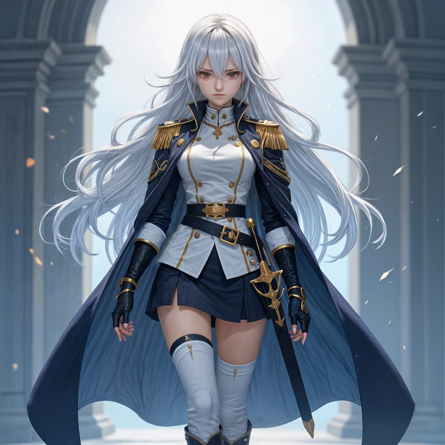 Anime Female Admiral with White Hair and Red Eyes