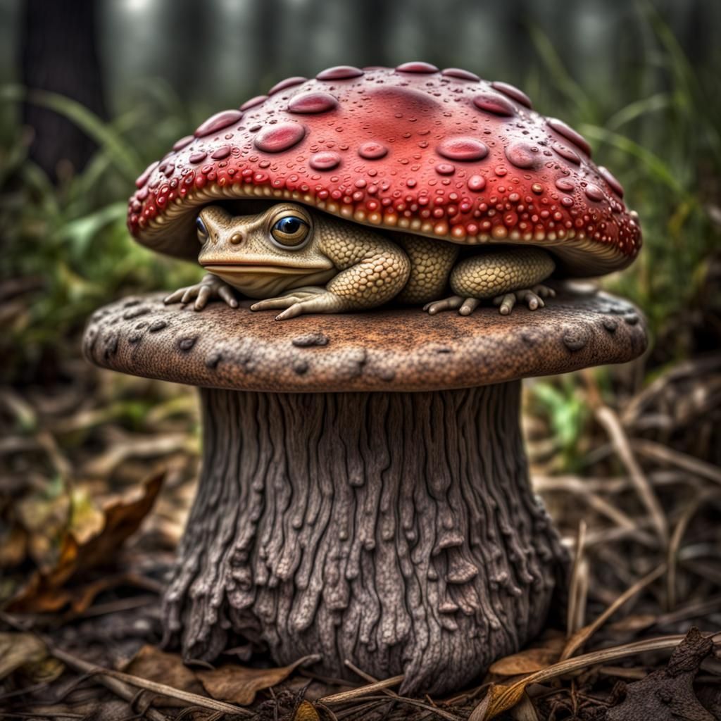 Hyperrealistic Fantasy Toadstool in Atmospheric Lighting