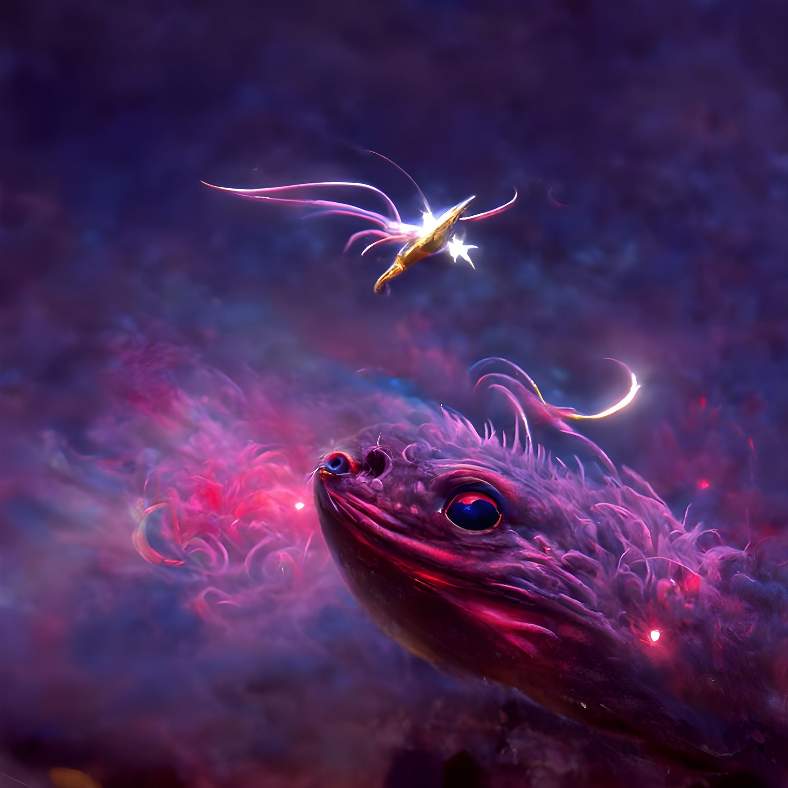 Cosmic Axolotl Soaring Through a Psychedelic Night Sky