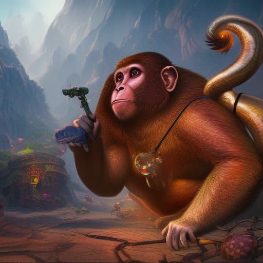 Detailed Matte Painting of a Fantastical Monkey
