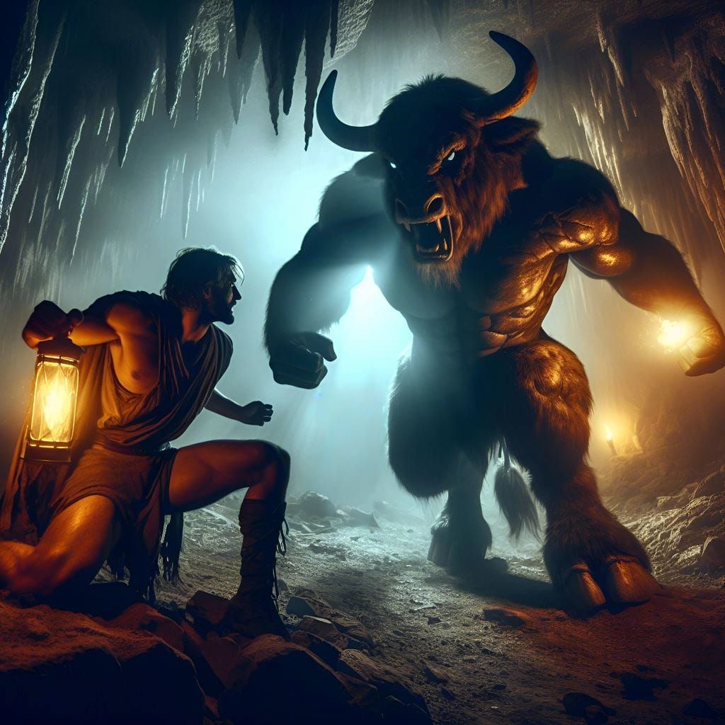 Hercules Battles the Minotaur in the Labyrinth