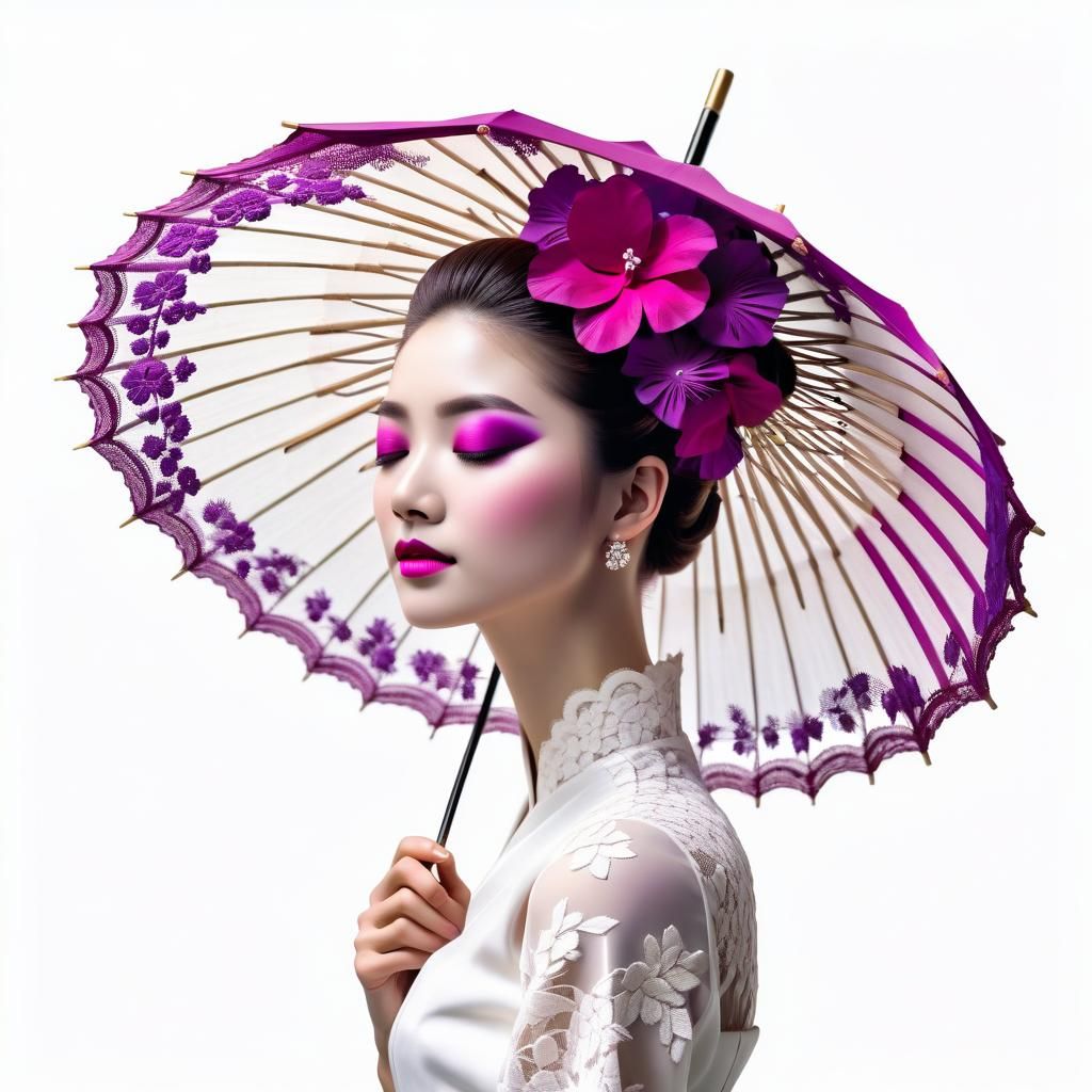 Fuchsia Makeup, Parasol, Realistic Oil Painting