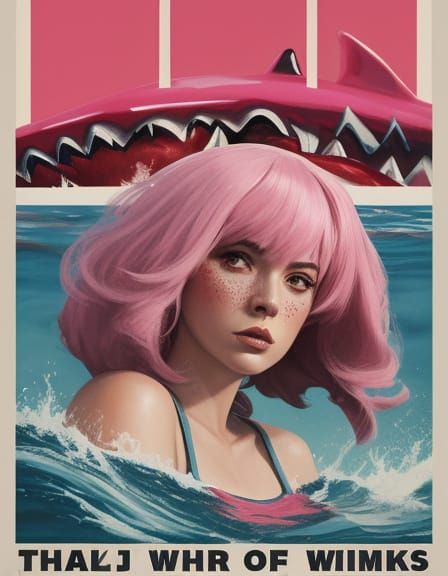 Jaws Shark Spoof Poster with Pink Wig