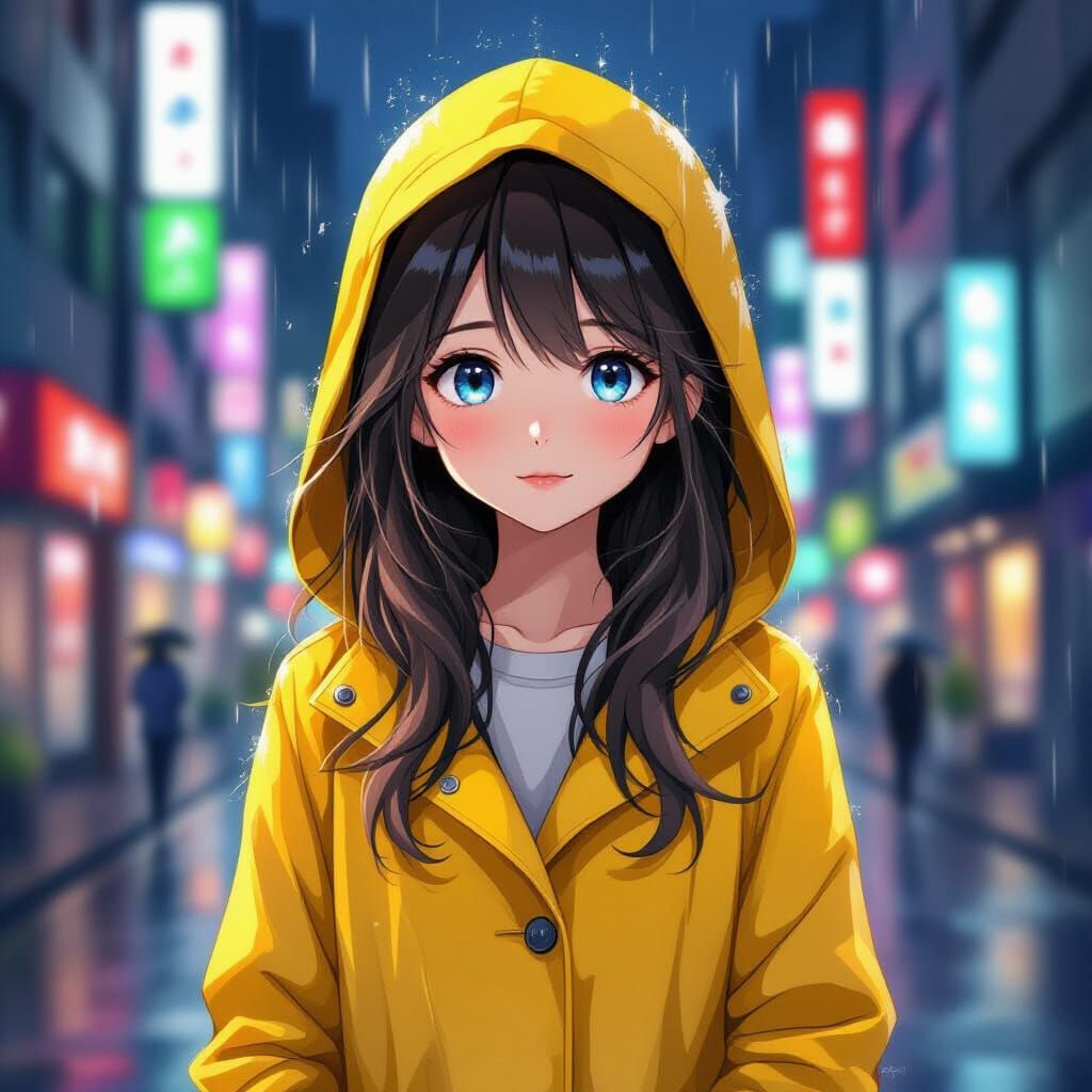Rainy Tokyo Portrait in Anime Style
