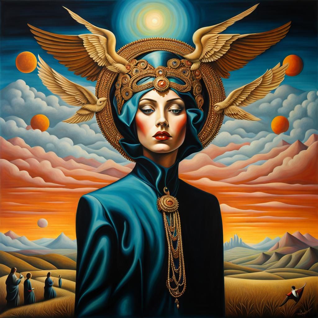 Divine Androgynous Figure in Surrealist Style