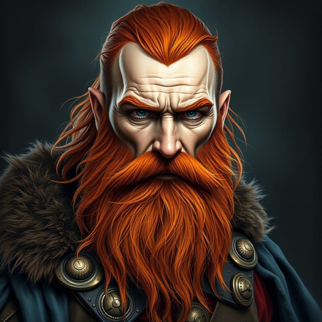 Rugged Viking Warrior in Fiery Red Beard and Weathered Leath...