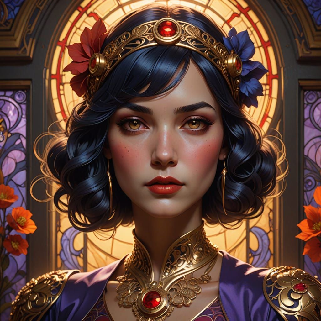 Surreal Pin-Up Art in Art Nouveau Style with Red Stockings