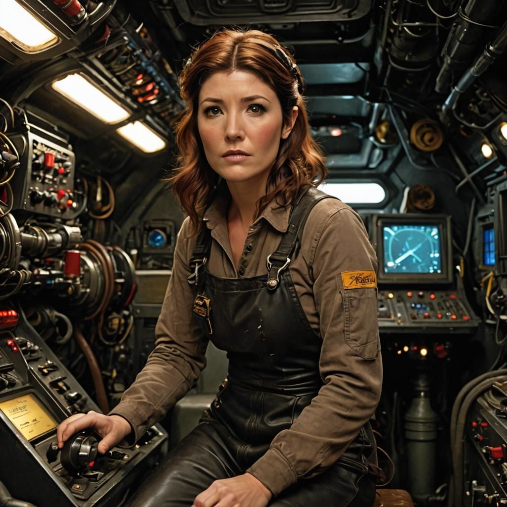 Woman Controls Starship Engine in Digital Painting