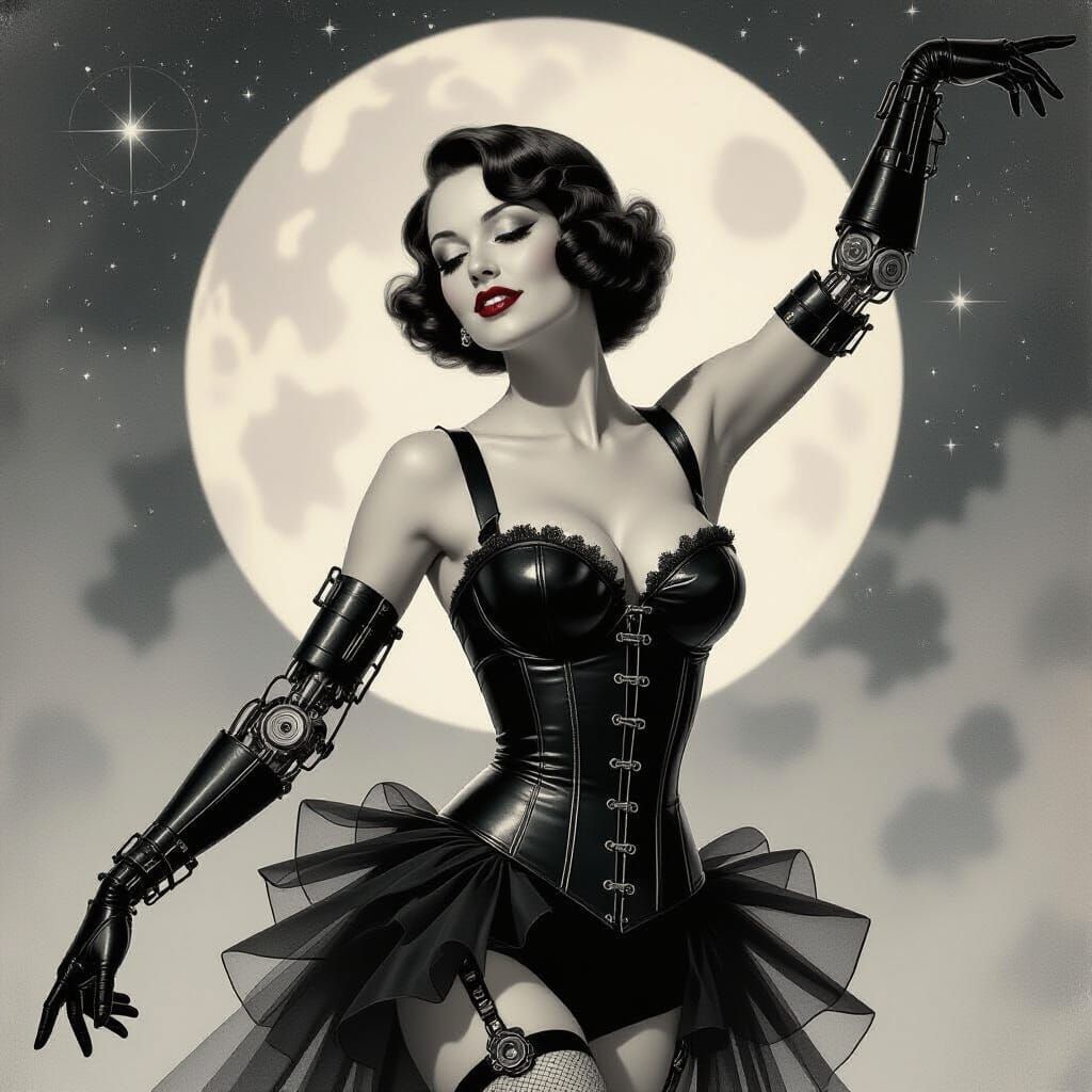Android Femme Fatale in Gritty Metropolis: Vintage Style