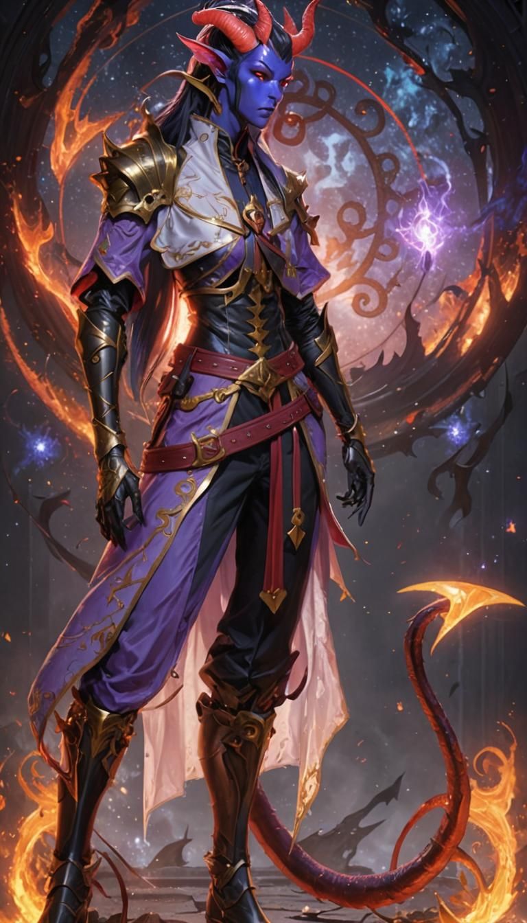 Galaxy Tiefling Warlock in 3D Anime Style