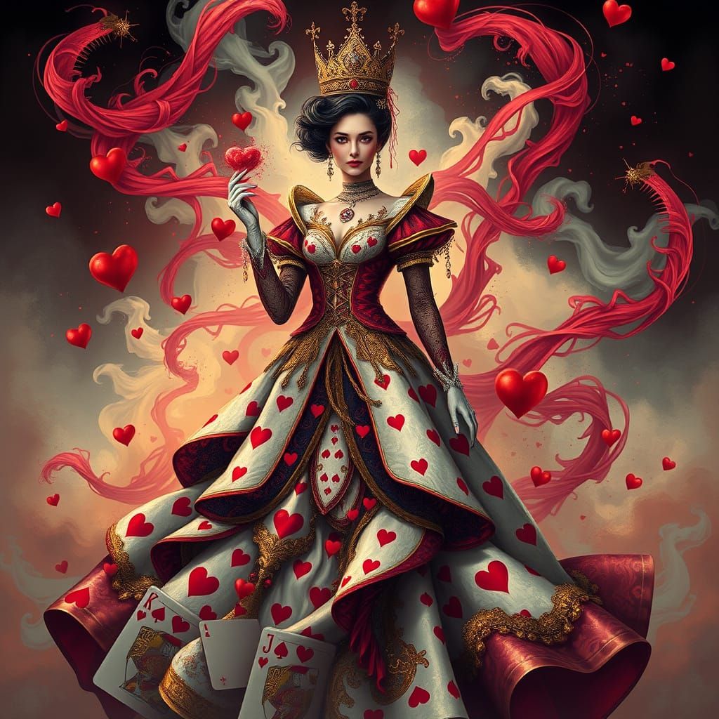 Surreal Queen of Hearts in Victorian-Inspired Gown