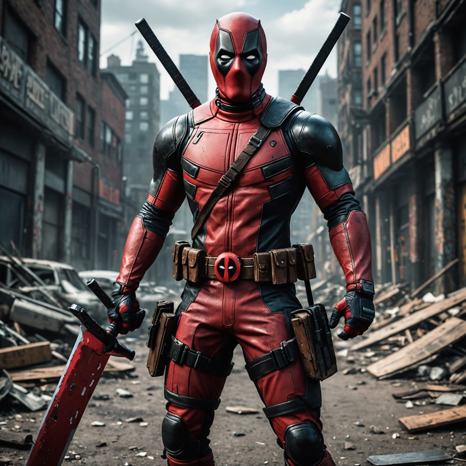 Deadpool with Knives: Detailed Matte Painting