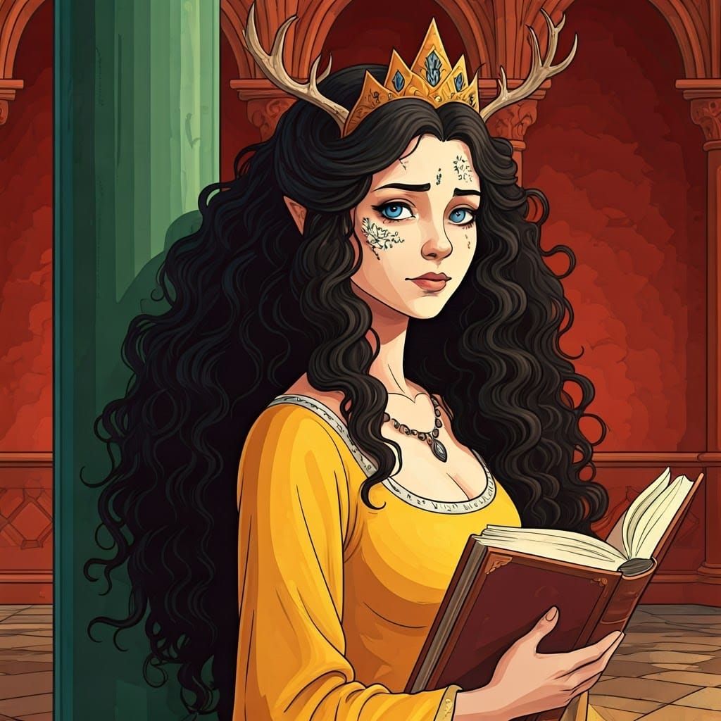 Majestic Young Queen with Golden Antlers Crown
