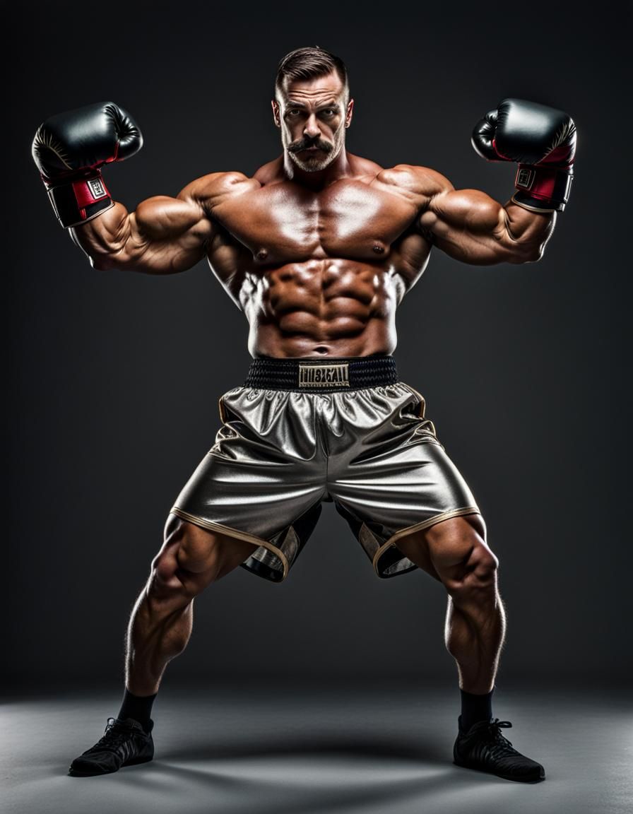 Muscular Bodybuilder Side Profile in Boxing Gear