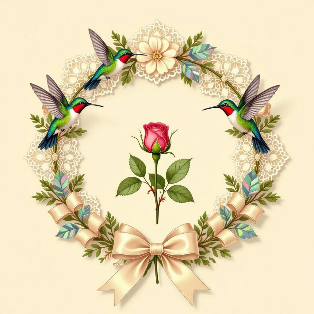 Botanical Wreath with Lace and Feathers