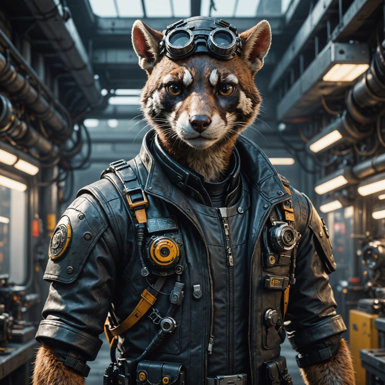 Cyberpunk Weasel in Spy Attire