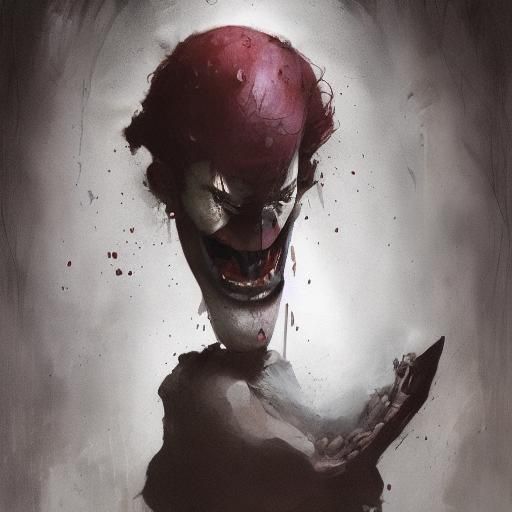 Sinister Clown Crying: A Greg Rutkowski-Inspired Portrait