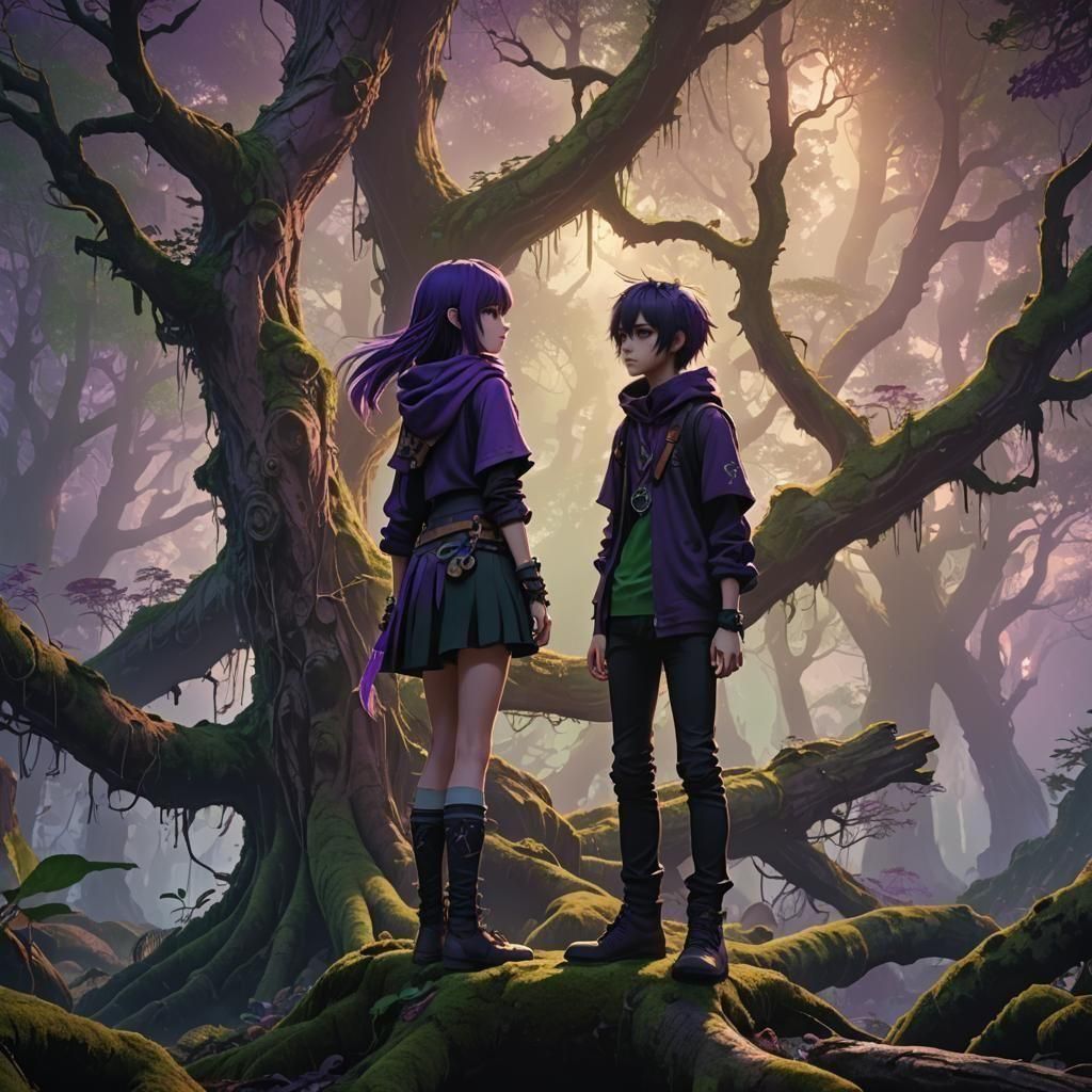 Emo Anime Couple in Detailed Matte Painting