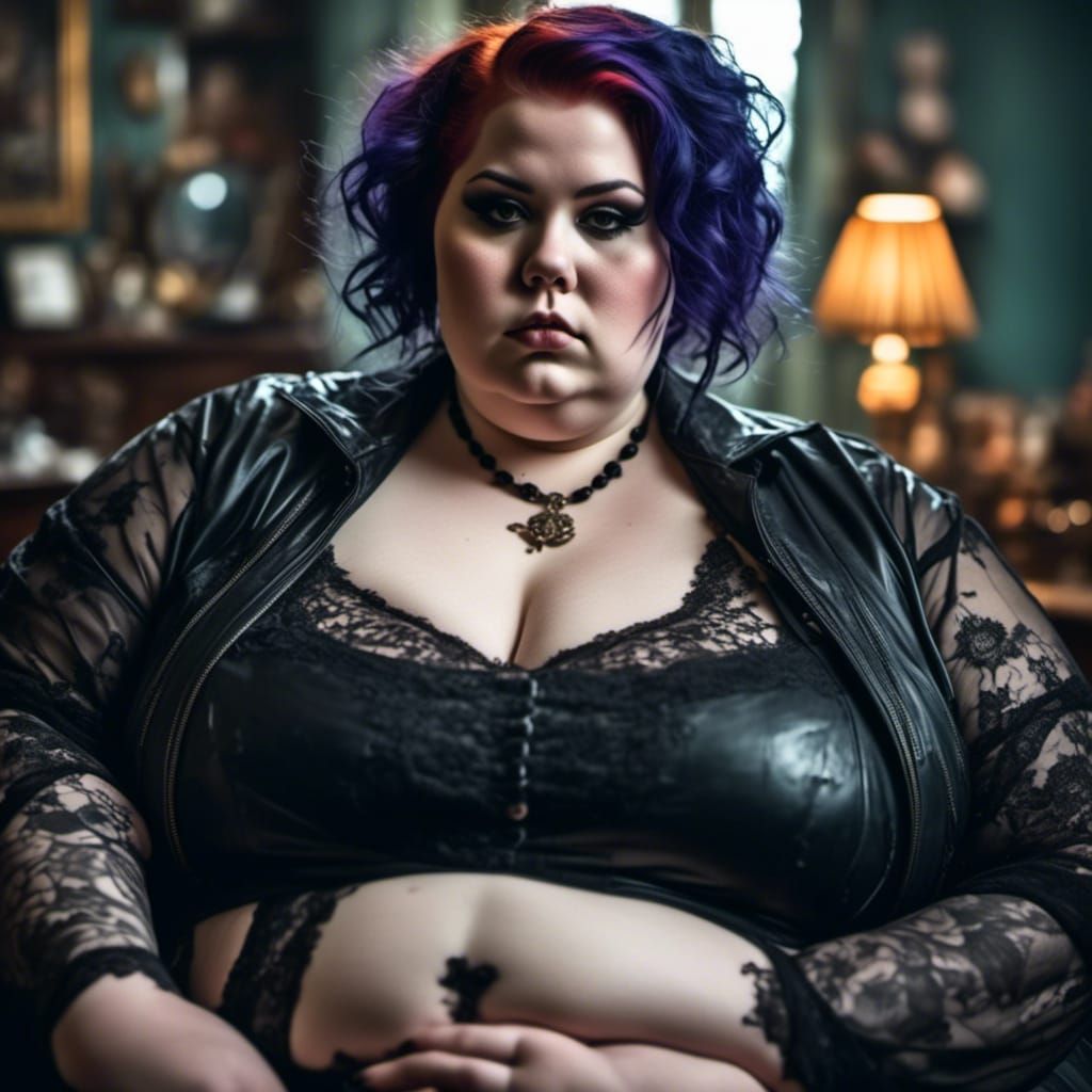 Gothic Bald Woman Portrait in Curvy Style