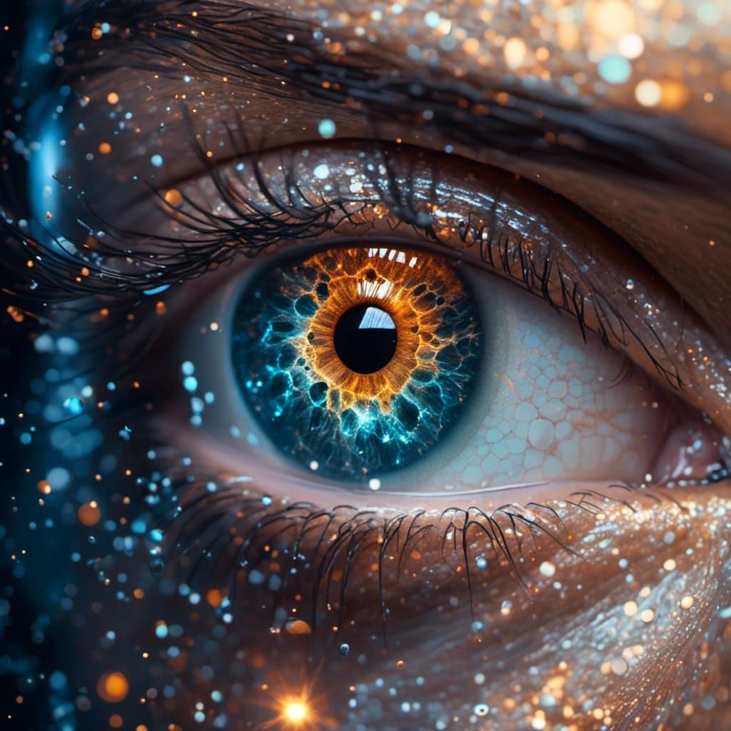Universe Reflected in Eye Pupil: Hyperreal Macro