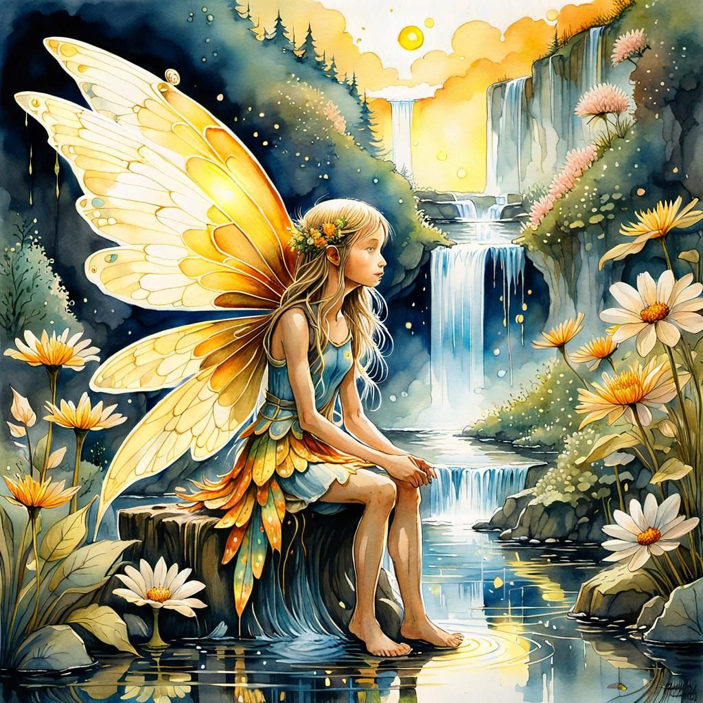 Fairy with Glowing Wings in Magical Land
