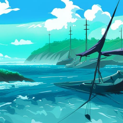 Anime Island Scene in Studio Ghibli Style