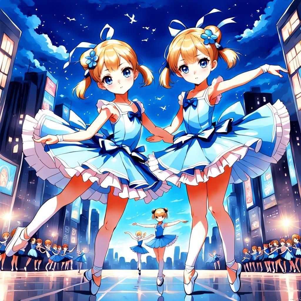 Ballerina Twins in Anime-Inspired Style