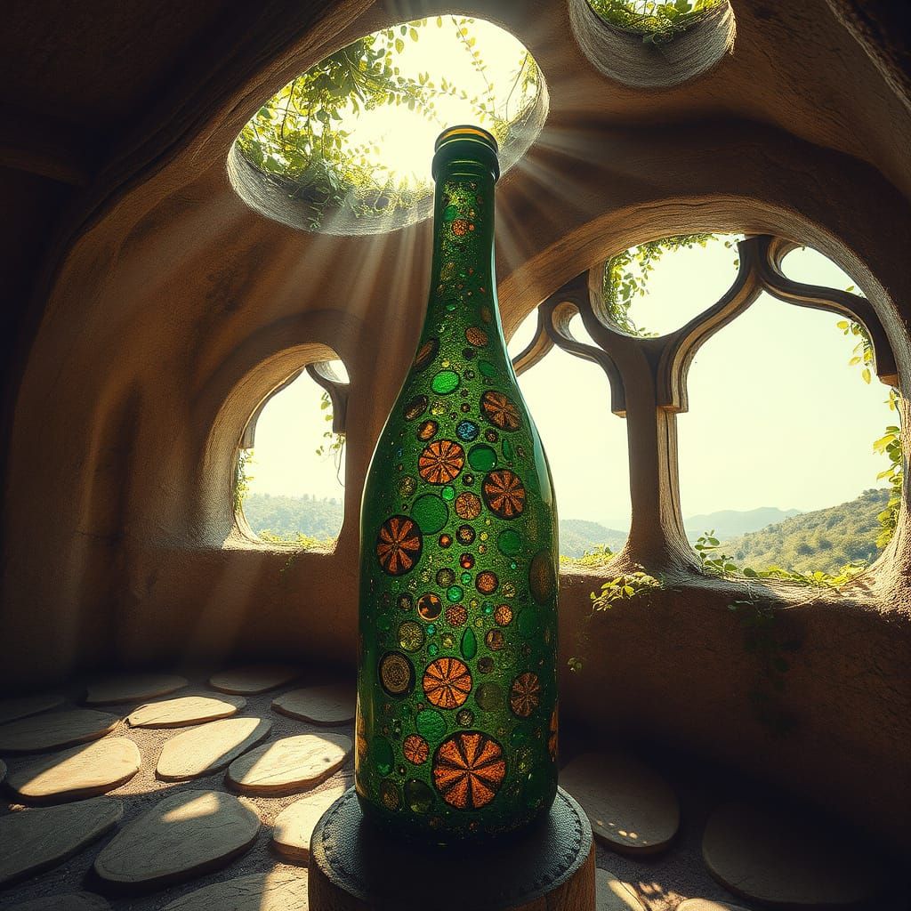 Exquisite Surreal Landscape with Whimsical Bottle Architectu...