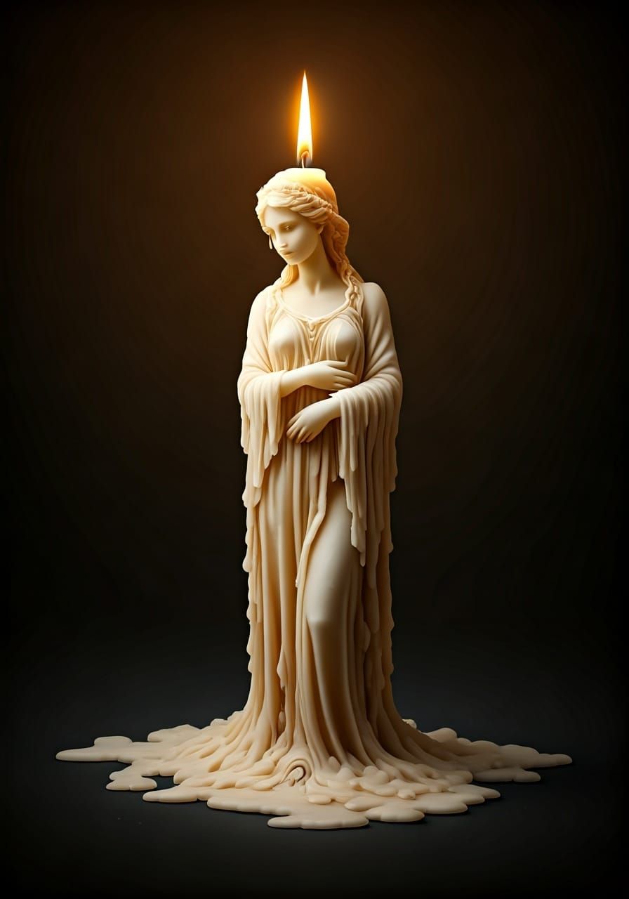 Melting Candle Woman Sculpture in Golden Light