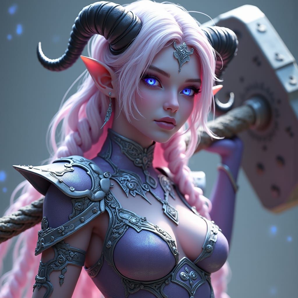 Tiefling Warrior with Hammer in Fantasy Concept Art