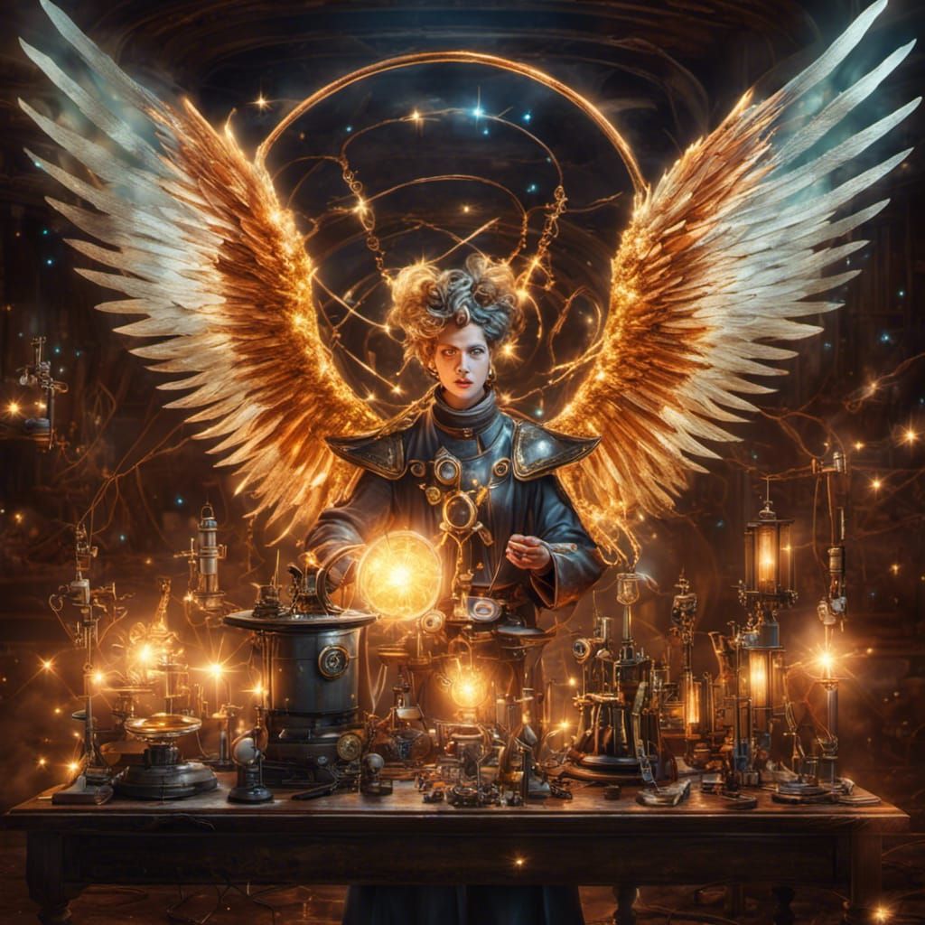 Celestial Jester Scientist in Ethereal Laboratory