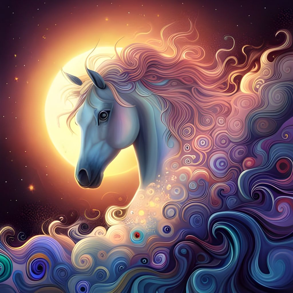 Psychedelic Horse Illustration with Fractal Color Explosion