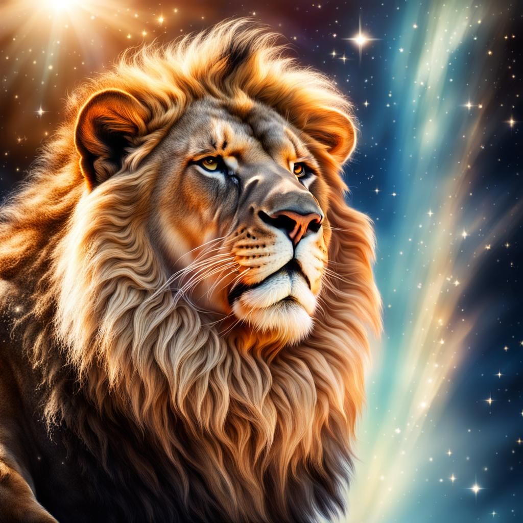 Majestic Lion Head in Starry Sky