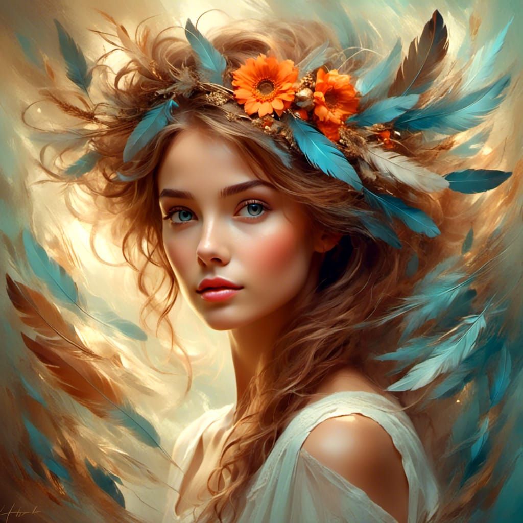 Ethereal Angelic Woman Portrait in Dreamlike Style