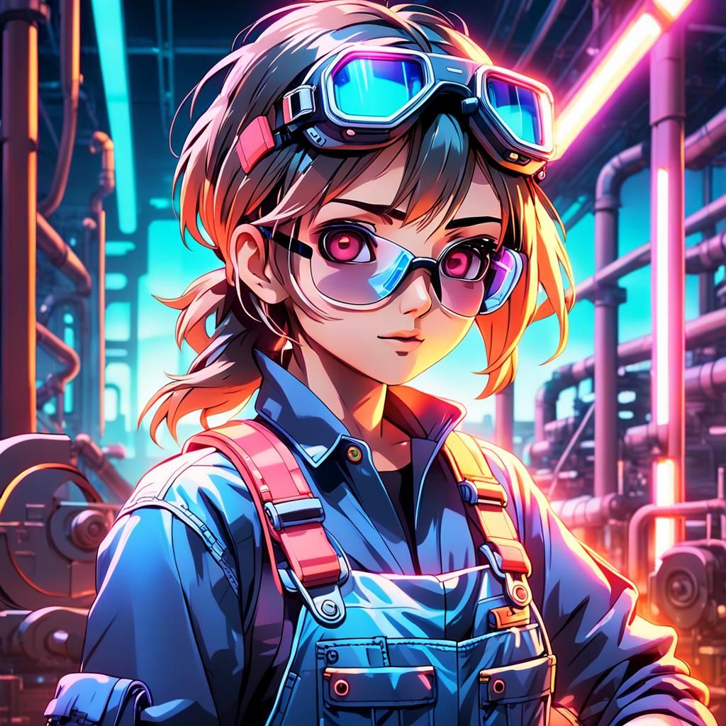 Anime Style 3D Mechanic in Industrial Setting